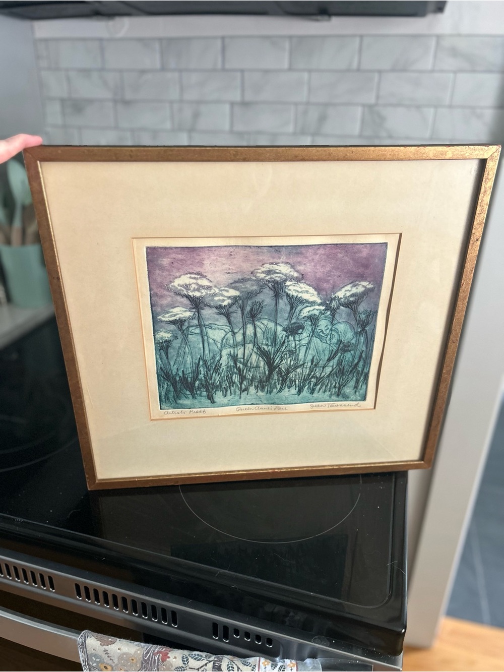Framed Floral Art Print in Purple and Teal by